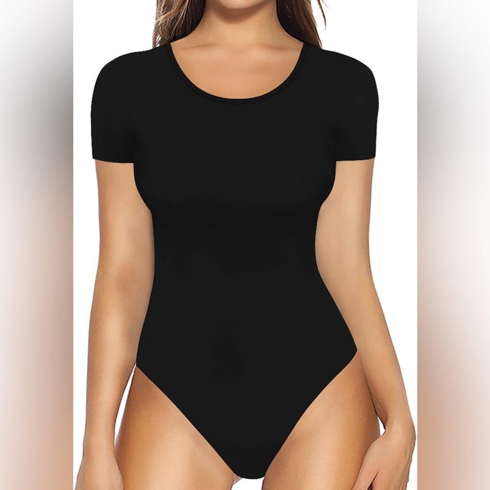 MANGOPOP Round Neck Short Sleeve Bodysuits for Women Basic Body Suit NWT